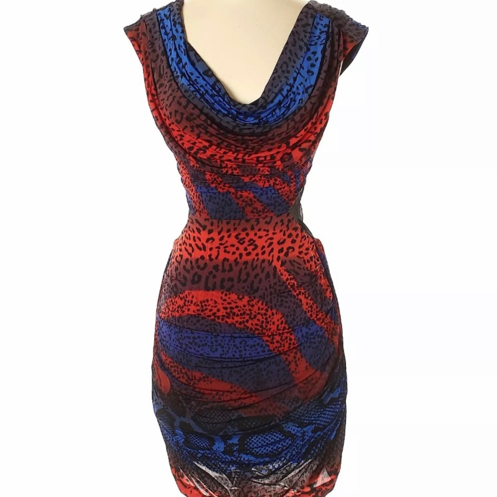 Bebe Open Back Ombré Animal Print Dress Sz XS
